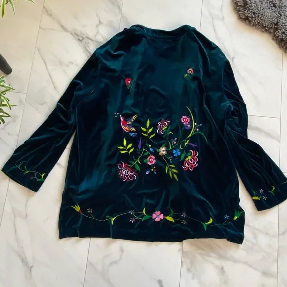 Susan Graver Style Velour embroidered jacket 1x plus size spring green blue - Picture 6 of 6